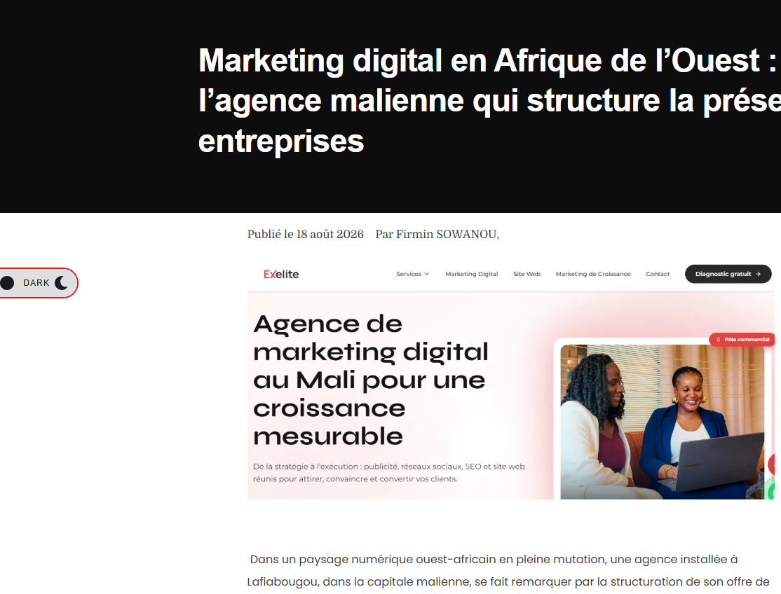 Capture de l'article Exelite révolutionne le paysage du marketing digital au Mali